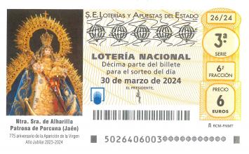 Lotera Nacional - sorteo del sábado 30/03/2024 - 6,00 Euros
